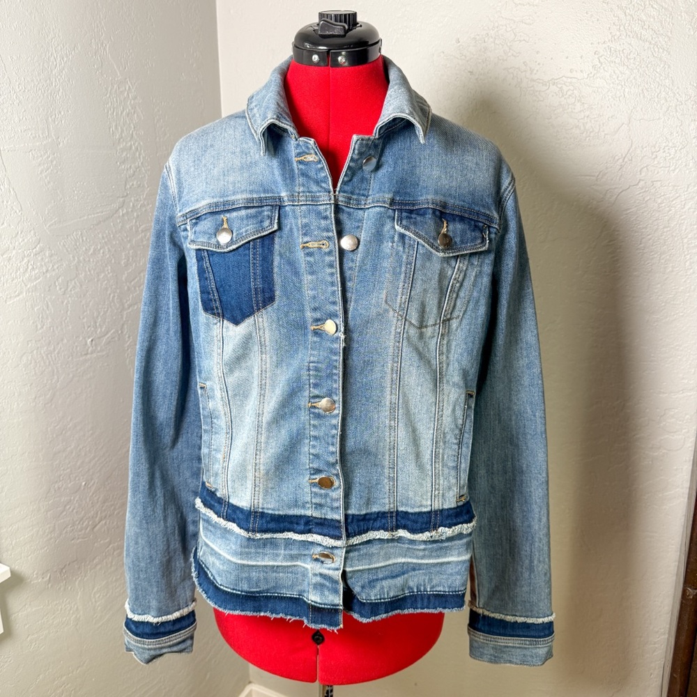 INC International Concepts Denim Raw Hem Button Front Jacket Size L